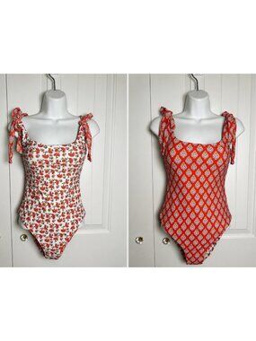 A Loves A Reversible One-Piece Swimsuit, Floral Print, Adjustable Tie Shoulder S